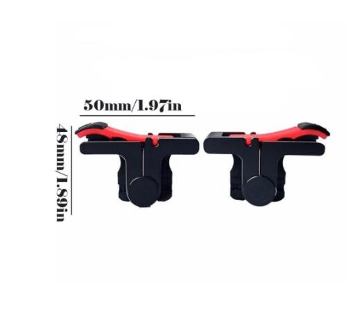 Pair of black and red auxiliary shooting gamepad buttons for smartphones, designed to enhance mobile gaming. - Image 3