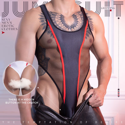 Body de Malla Transparente para Hombre con Acabado Brillante y Elástico