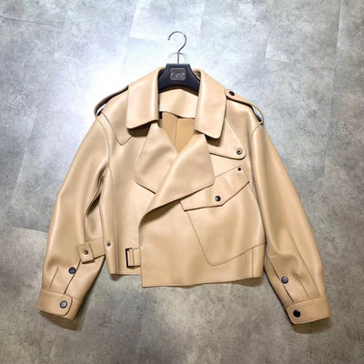 Chaqueta de Cuero Genuino para Mujer - Abrigo Corto de Piel de Oveja Holgado - Image 12