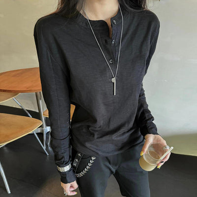Camiseta Lujo Ligero Cuello Henry Bordado Manga Larga Unisex - Image 22