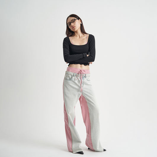 Jeans Rosa con Diseño Patchwork Cuadros para Mujer - Image 4