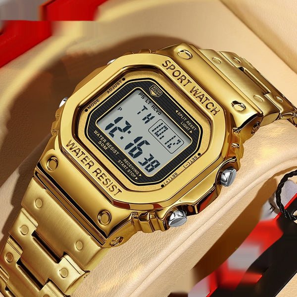 Reloj Deportivo Cuadrado Multifuncional con Luz Táctil y Resistencia al Agua