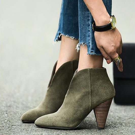 Botas Vintage Boca en V Cuero Gamuza Verde Oscuro