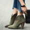 Botas Vintage Boca en V Cuero Gamuza Verde Oscuro