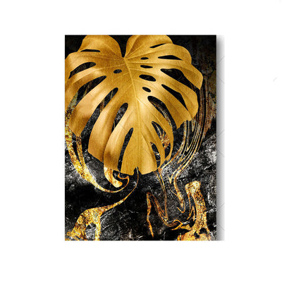 Cuadro Canvas Mármol Negro Dorado con Plantas Tropicales - Image 7