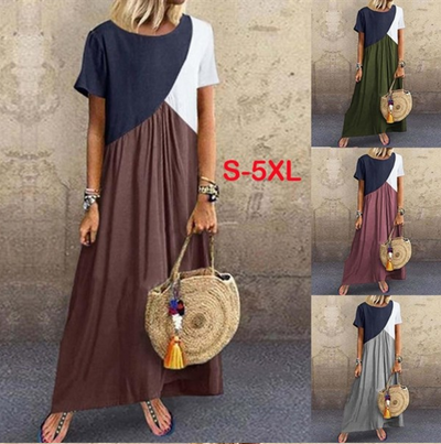 Vestido de Manga Corta Irregular con Costuras a Contraste - Image 11
