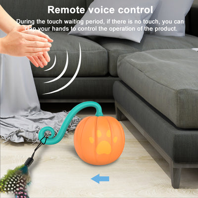 Orange pumpkin-shaped cat toy with a teal vine and paw print details, measuring 61mm. - Image 9