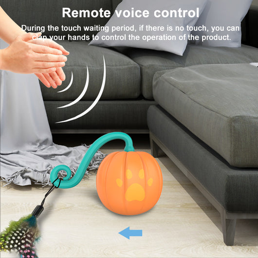 Orange pumpkin-shaped cat toy with a teal vine and paw print details, measuring 61mm. - Image 9