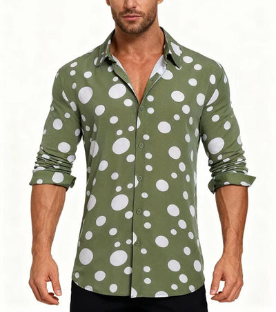 Camisa Casual de Manga Larga con Lunares para Adolescentes y Hombres - Image 2