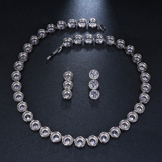 Conjunto de Collar y Aretes de Circonita Redonda Lujo - Image 10