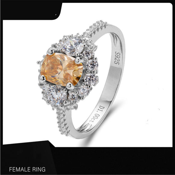 Anillo de Plata S925 Chapado en Oro 18K con Moissanita Champagne para Mujer