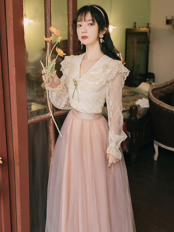 Blusa Hada Delicada con Falda Mesh Transparente