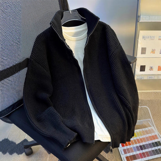 Cardigan Tejido Hip-Hop Retro con Cierre - Suéter Cálido para Hombre - Image 3