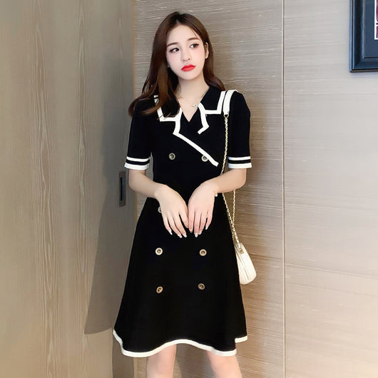 Vestido Tejido de Manga Corta con Falda A Elegante - Image 6