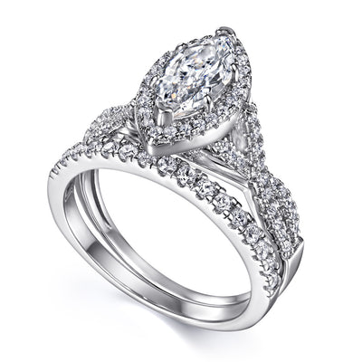 Anillo de Plata Esterlina para Novia con Circón Marqués y Diamantes en Línea - Image 5