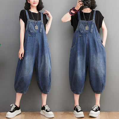 Overol Denim para Mujer Estilo Retro Suelto con Rayas