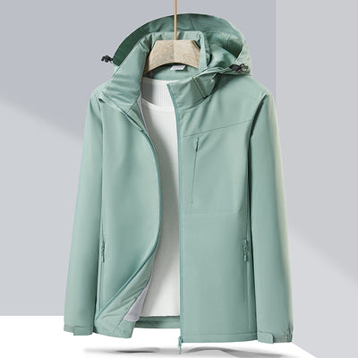 Lavender windproof sports jacket with a hood, full zipper, and fleece lining, shown on a hanger. - Image 16