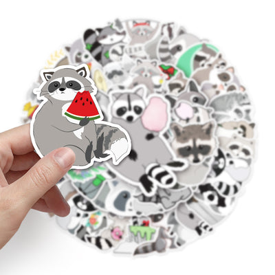 50 unique cute raccoon stickers in various cartoon styles, including raccoons with party hats, wreaths, and holding items. - Image 6