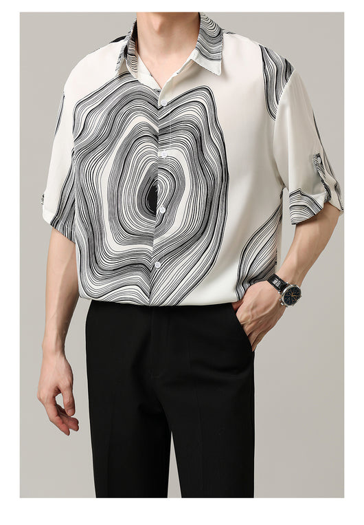 Camisa Casual Hombre Manga Corta Contraste Retro Suelta - Image 21