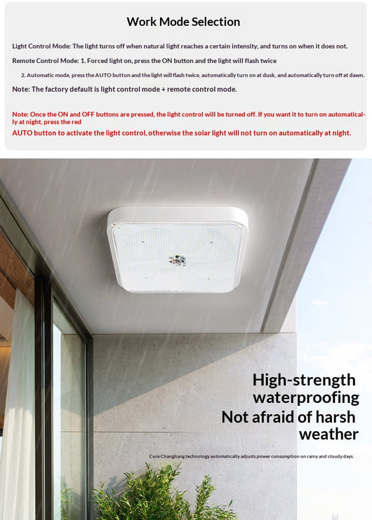 Lámpara Solar Cuadrada de Techo Exterior Resistente al Agua - Image 11