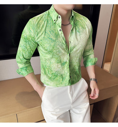 Camisa Tie-Dye Estampada Manga Larga Slim Fit para Hombre - Image 26