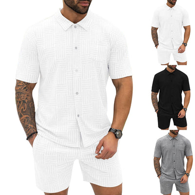 Camisa Casual Jacquard con Solapa y Botones - Conjunto Elegante para Hombre - Image 4