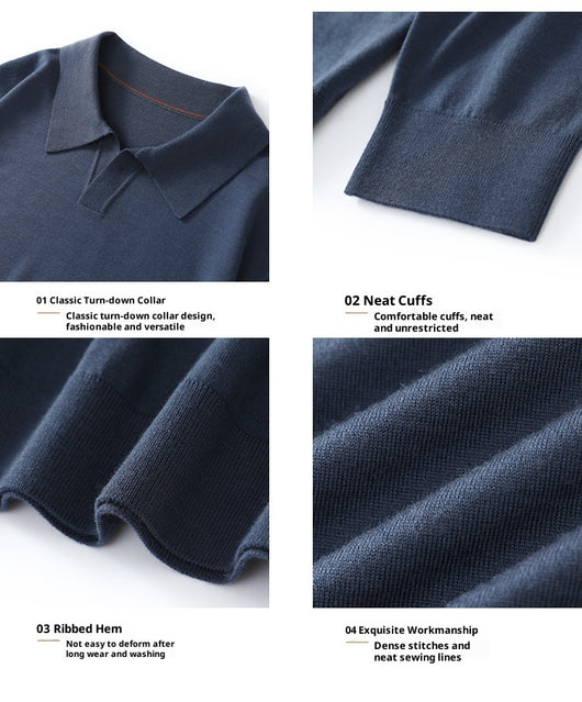 Suéter Polo de Lana Pura Fina Cuello Solapa para Hombre - Image 16