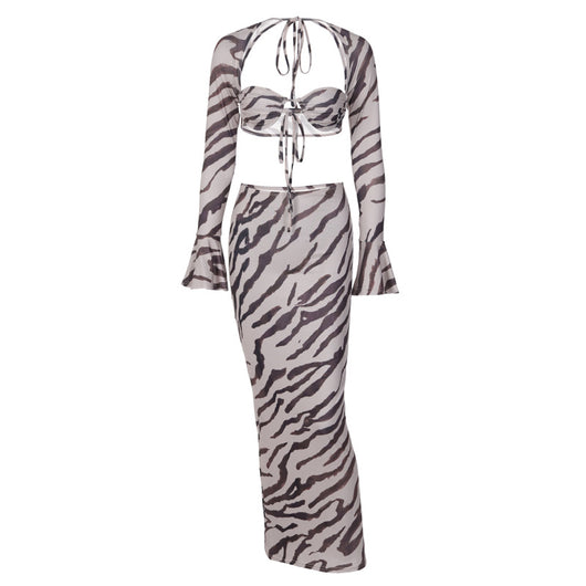 Conjunto Ejecutivo: Blusa Estampada Manga Larga con Falda Slim - Image 9
