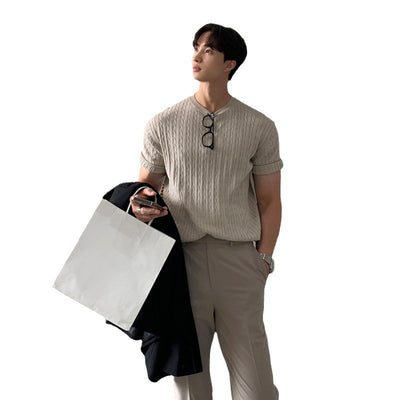 Camiseta Básica de Punto para Hombre - Color Liso Versátil - Image 5