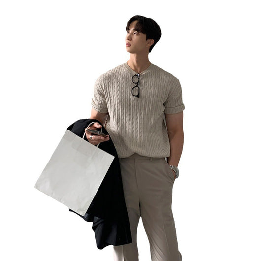 Camiseta Básica de Punto para Hombre - Color Liso Versátil - Image 5
