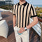 Suéter a Rayas con Cuello Solapa - Camiseta Casual Stretch Británica