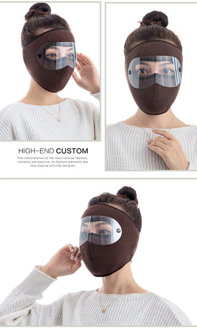 Black fleece winter cycling mask with clear windproof goggles, covering face, neck, and ears for cold protection. - Image 16