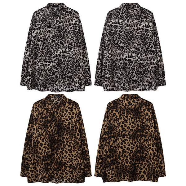 Camisa Vintage Estampado Leopardo Moda Americana para Hombre