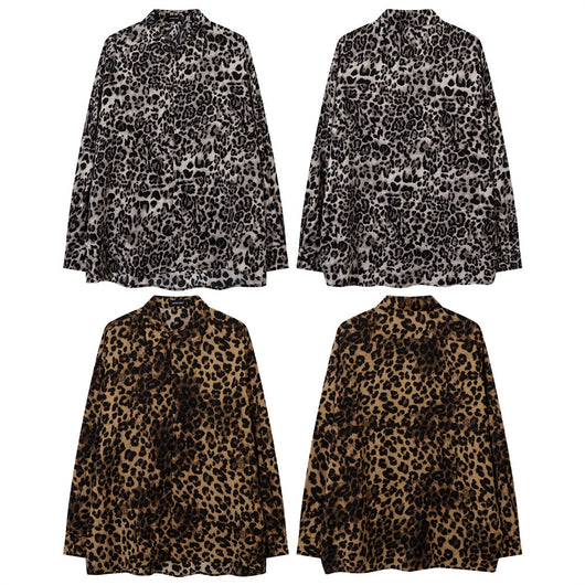 Camisa Vintage Estampado Leopardo Moda Americana para Hombre