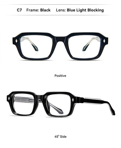 Black square-frame sunglasses with dark lenses and small silver diamond accents on the temples. - Image 13