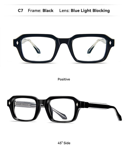 Black square-frame sunglasses with dark lenses and small silver diamond accents on the temples. - Image 13