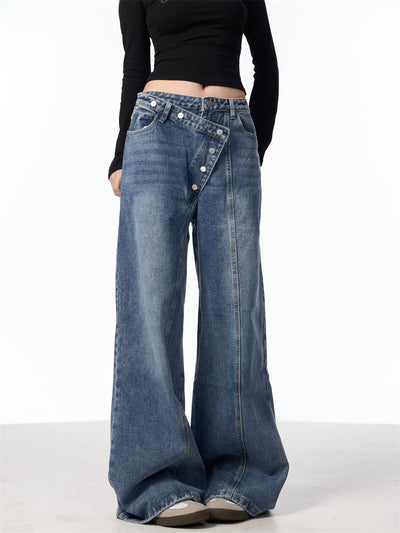 Pantalones Vaqueros Rectos Azules Cintura Alta Pierna Ancha Efecto Desgastado - Image 21