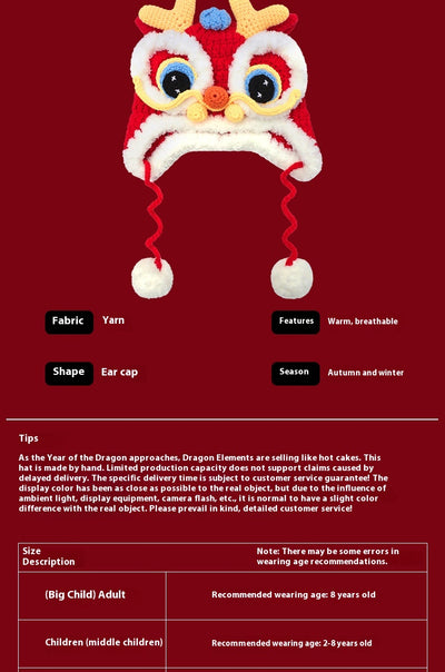 Gorro Tejido Año del Dragón Rojo - Diseño Cabeza de Tigre para Bebé - Image 18