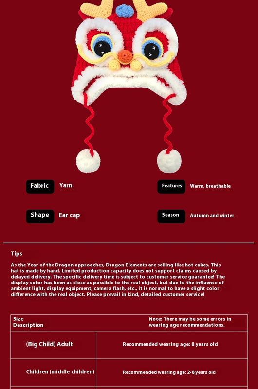 Gorro Tejido Año del Dragón Rojo - Diseño Cabeza de Tigre para Bebé - Image 18