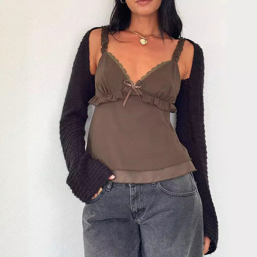 Blusa Tirante Fina con Encaje y Pliegues - Image 4
