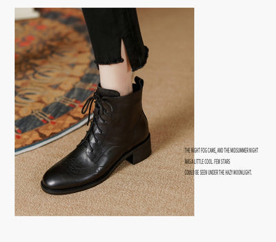 Botas Tobilleras de Cuero Estilo Retro con Cierre Lateral y Cordones - Image 17