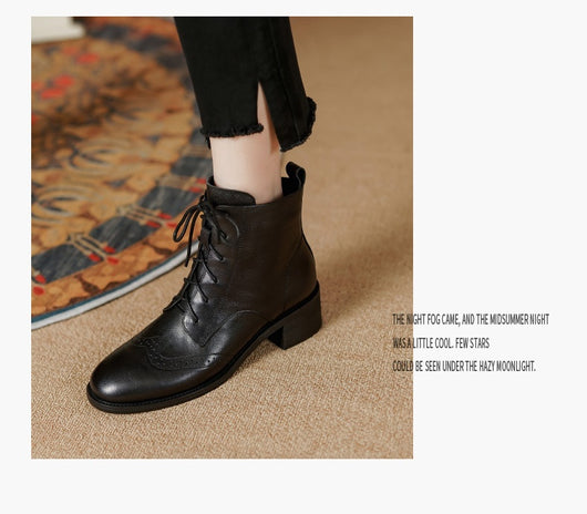 Botas Tobilleras de Cuero Estilo Retro con Cierre Lateral y Cordones - Image 17