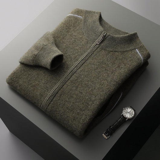 Suéter de Cachemira para Hombre Grueso Cuello Alto Cremallera - Image 3