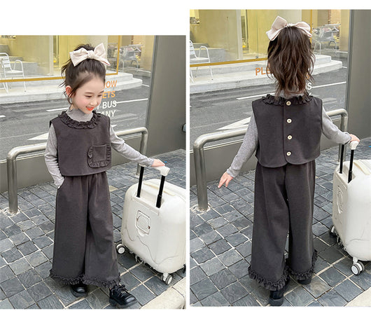 Conjunto de Tres Piezas: Chaleco Stringy Selvedge Fashionable para Niñas - Image 14