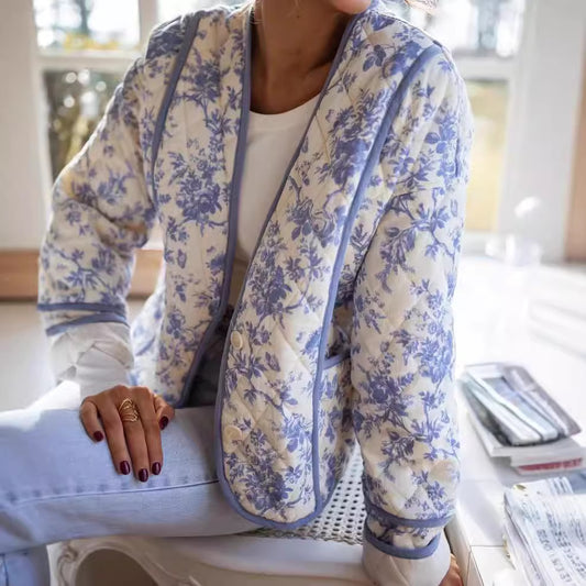 Chaqueta de Algodón Estampada Suelta y Ligera