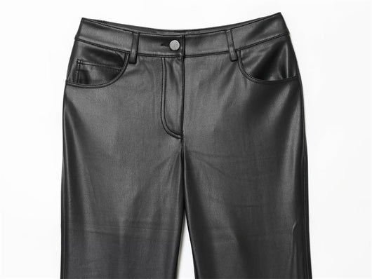 Pantalones de Cuero Casual Efecto Pierna Larga con Cintura Elástica y Bota Acampanada - Image 14
