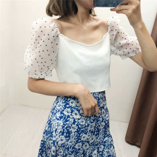 Blusa Estampado Lunares con Costuras Combinadas para Mujer - Image 10