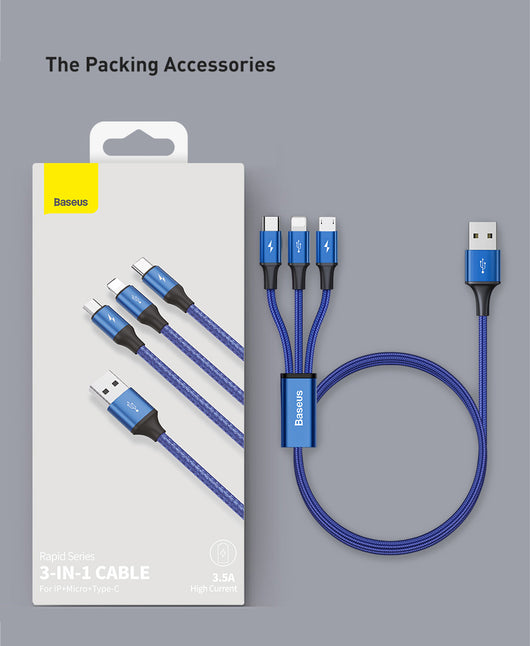 Cable 3 en 1 Rapid Series - iPhone, Android y USB-C Azul Oscuro - Image 25