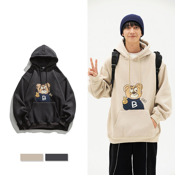 Sudadera Holgada con Estampado de Oso Bordado