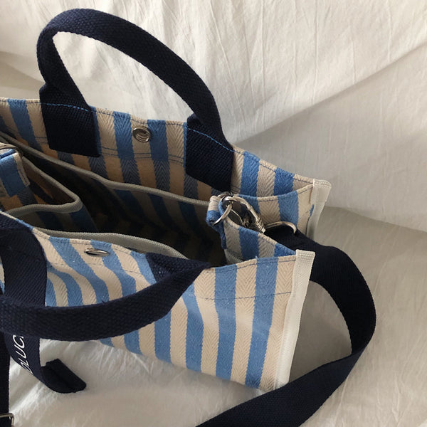 Bolsa de Lona a Rayas con Correa Diagonal - Estilo Casual Minimalista